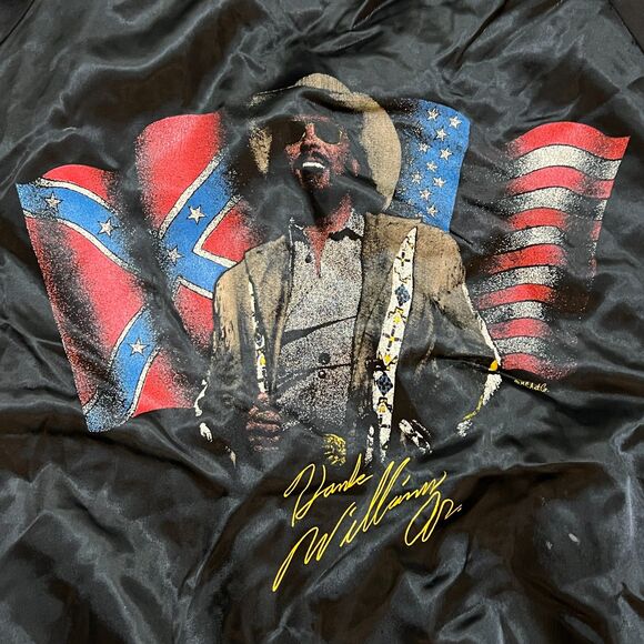 Vintage 80s Taylor Made Hank Williams Jr Black Satin Bomber Jacket USA - Large - Picture 8 of 10